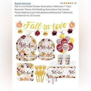 Fall in Love Party Supplies Set - Gold, Red, White